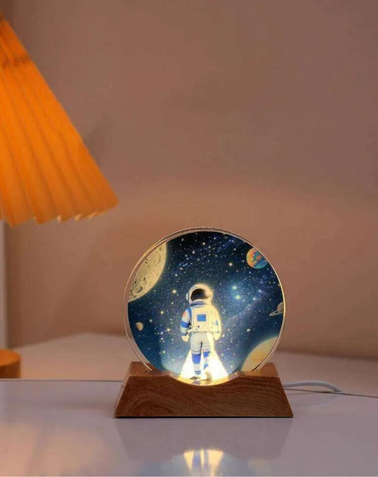 3D Creative Visualization LED Night Lamp – Space Moon Acrylic Desk Lamp with Wooden Base