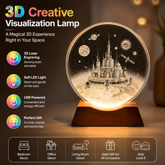 3D Creative Visualization LED Night Lamp – Space Moon Acrylic Desk Lamp with Wooden Base